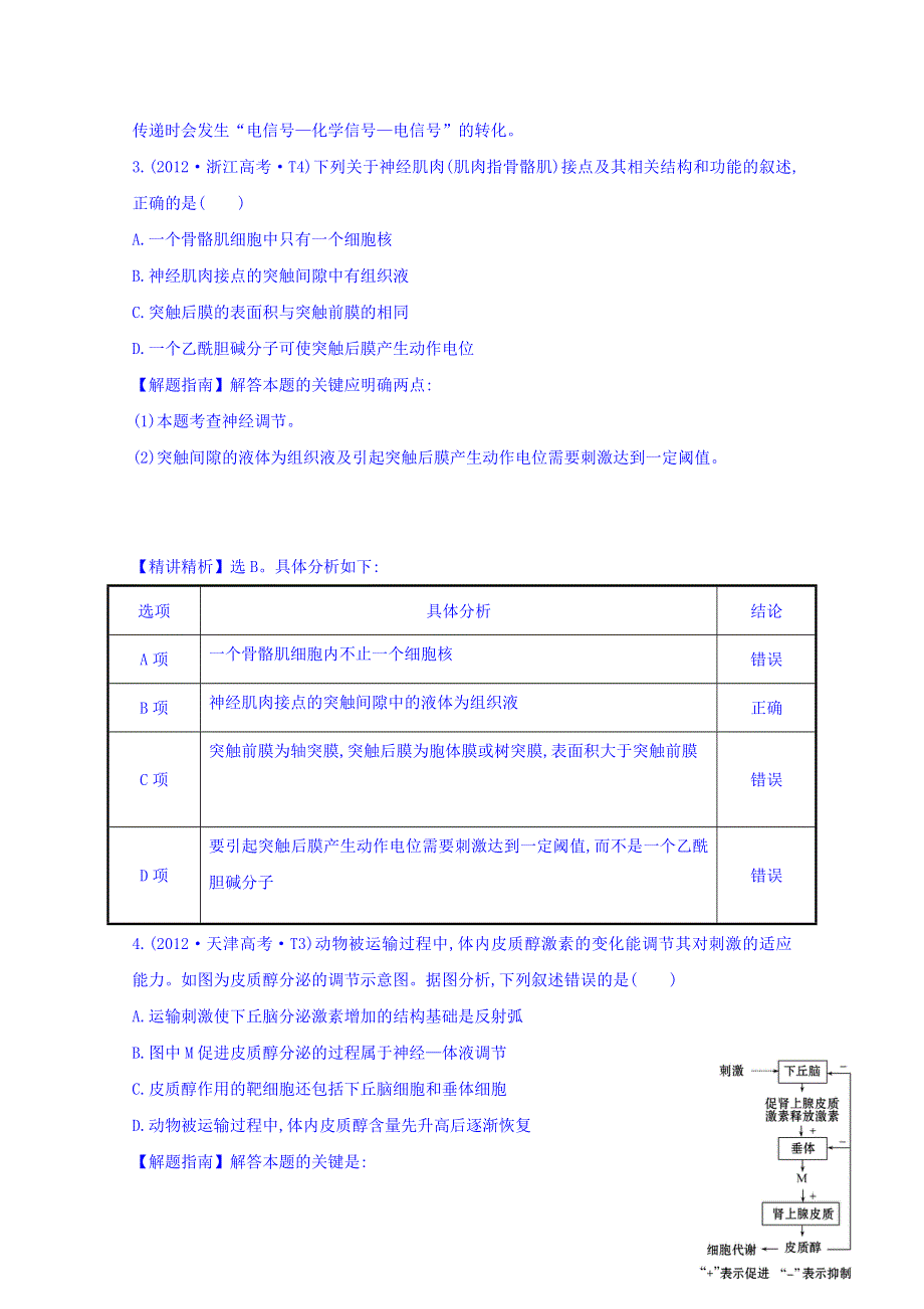 世纪金榜2017版高考生物一轮总复习 2012年高考分类题库 新课标版 考点13 人和动物生命活动的调节.doc_第2页