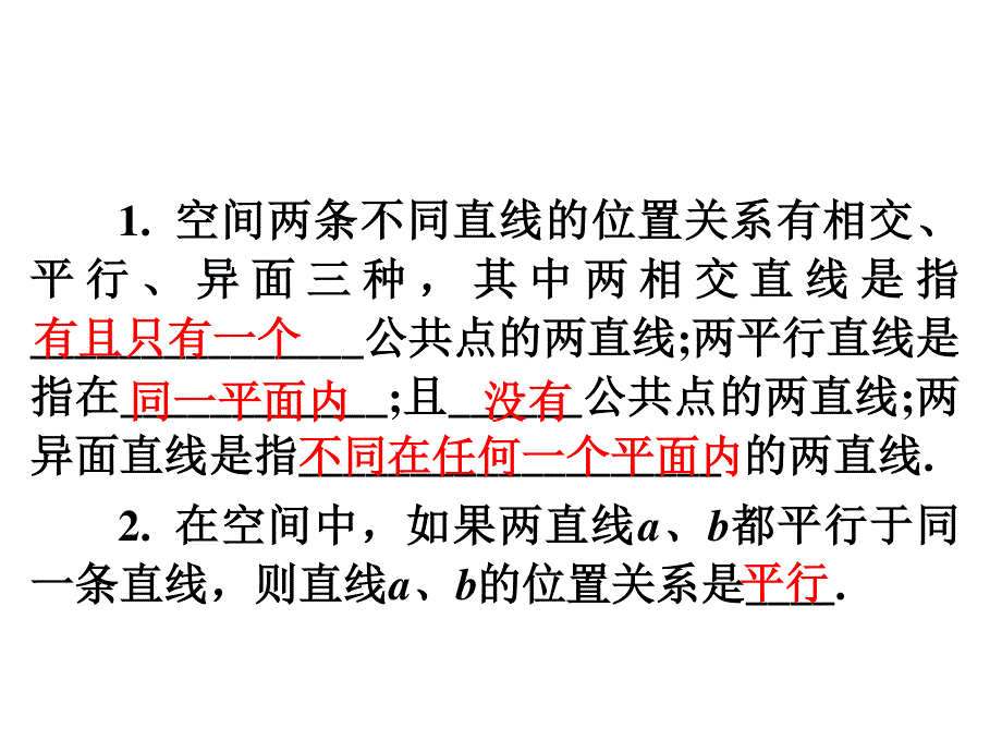 2012届高考数学（理）全国版统编教材学海导航高中总复习（第1轮）课件：9.2空间直线（第1课时）.ppt_第3页