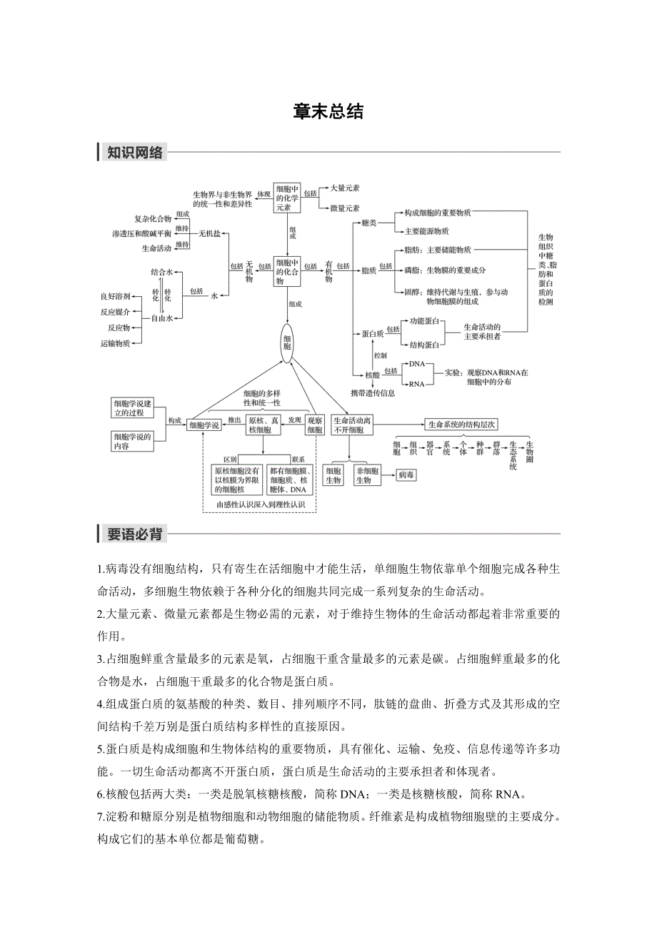 2019-2020学年新素养人教版高中生物必修一文档：第2章 组成细胞的分子 章末总结 WORD版含答案.docx_第1页