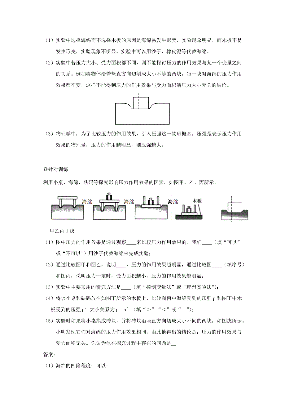 中考物理 实验专题突破针对训练 实验13 探究影响压力作用效果的因素.docx_第2页