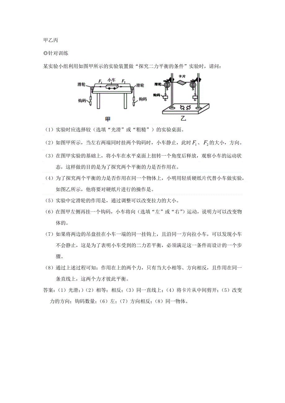 中考物理 实验专题突破针对训练 实验11 探究二力平衡条件.docx_第3页