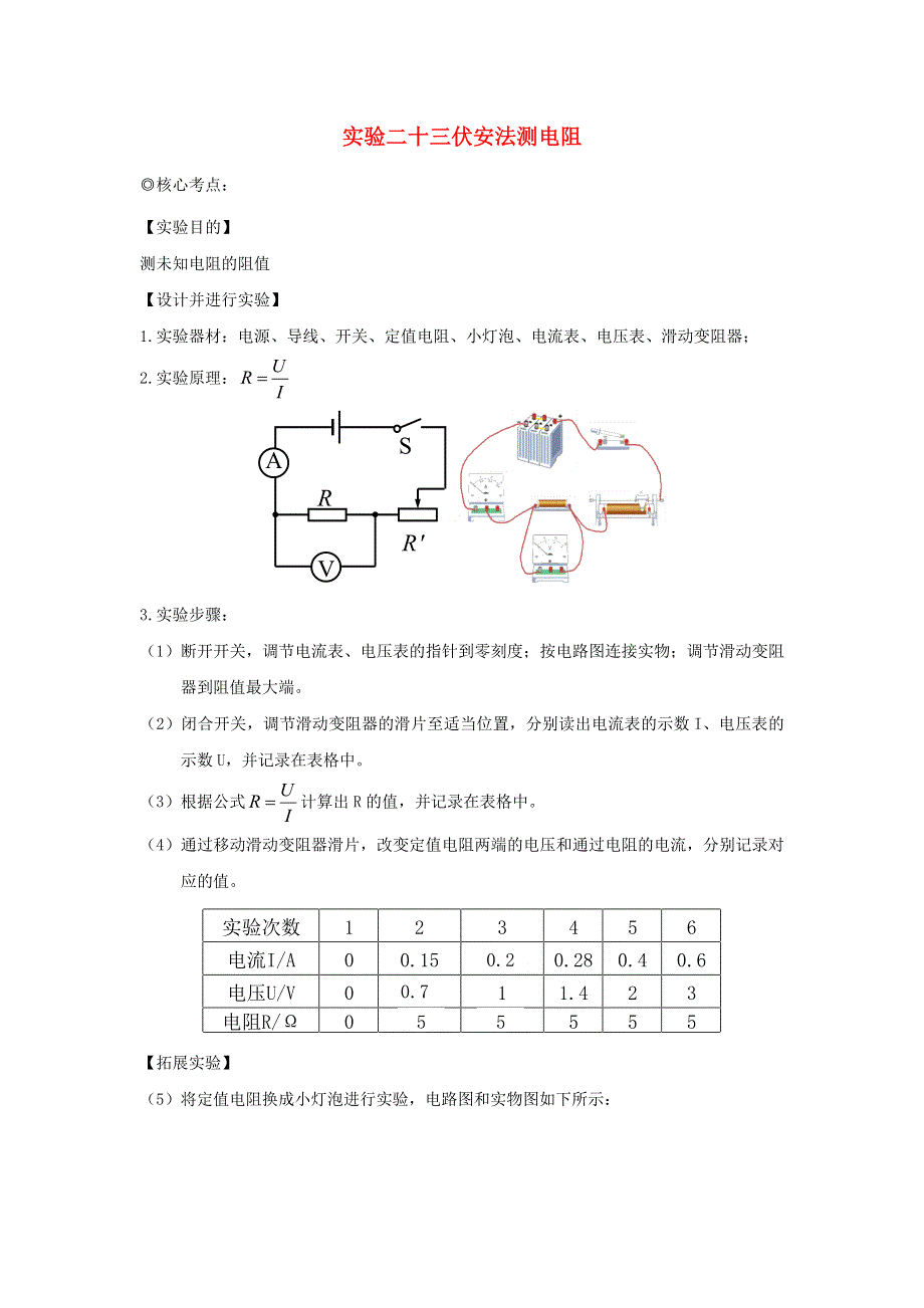 中考物理 实验专题突破针对训练 实验23 伏安法测电阻.docx_第1页