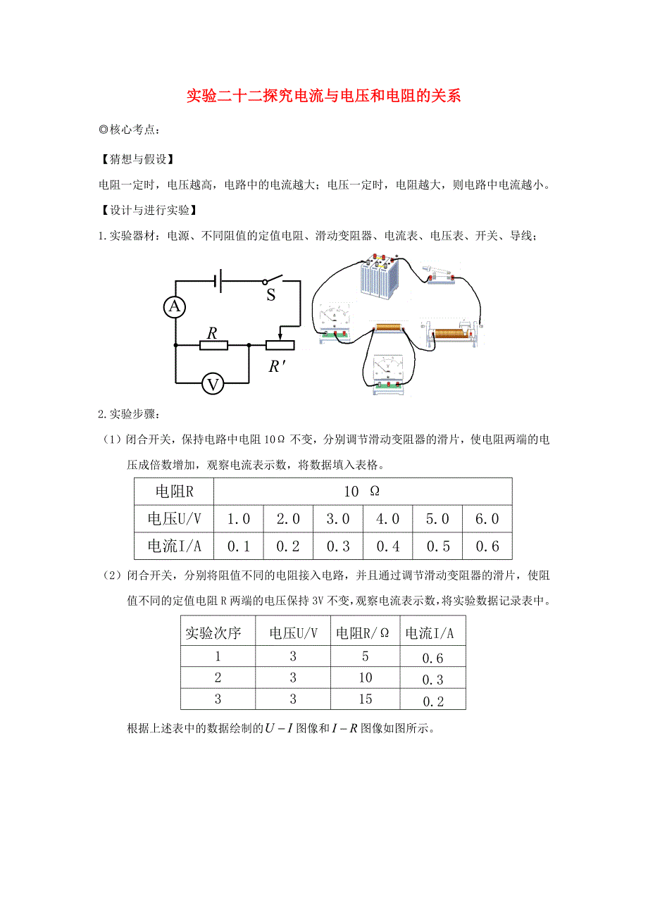 中考物理 实验专题突破针对训练 实验22 探究电流与电压和电阻的关系.docx_第1页