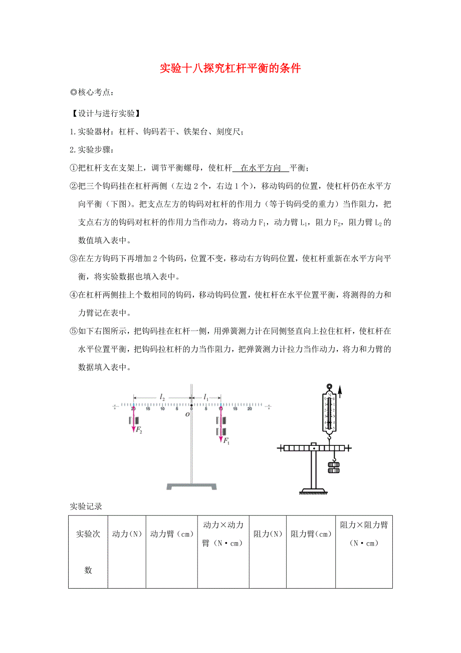 中考物理 实验专题突破针对训练 实验18 探究杠杆平衡的条件.docx_第1页