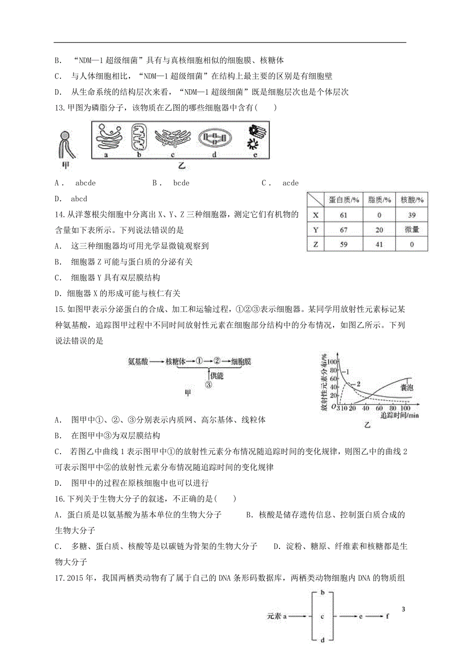 新疆乌鲁木齐市第二十中学2020-2021学年高一生物上学期期中段考试题.doc_第3页