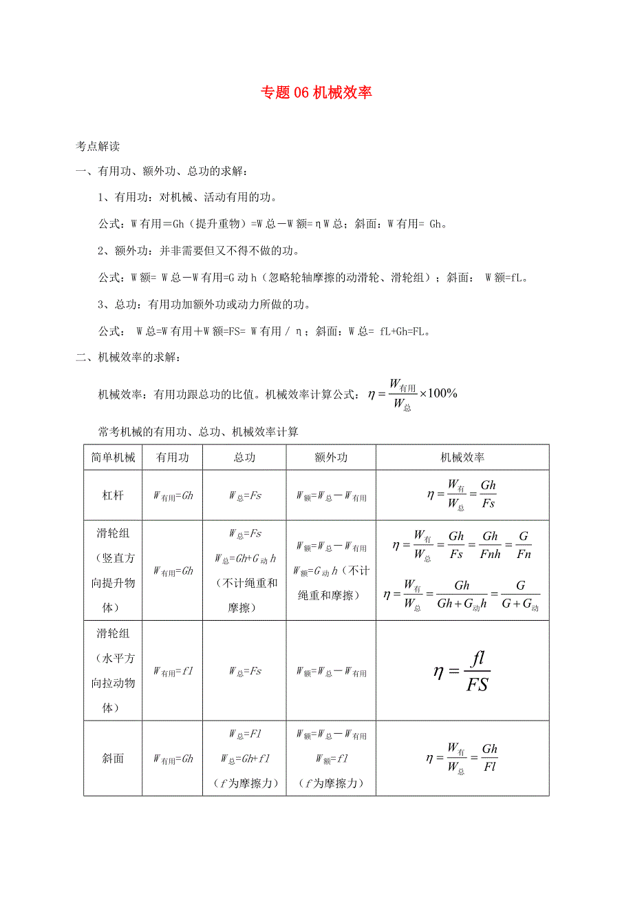 中考物理必考计算精解精练专题 06 机械效率专题计算（含解析）.docx_第1页