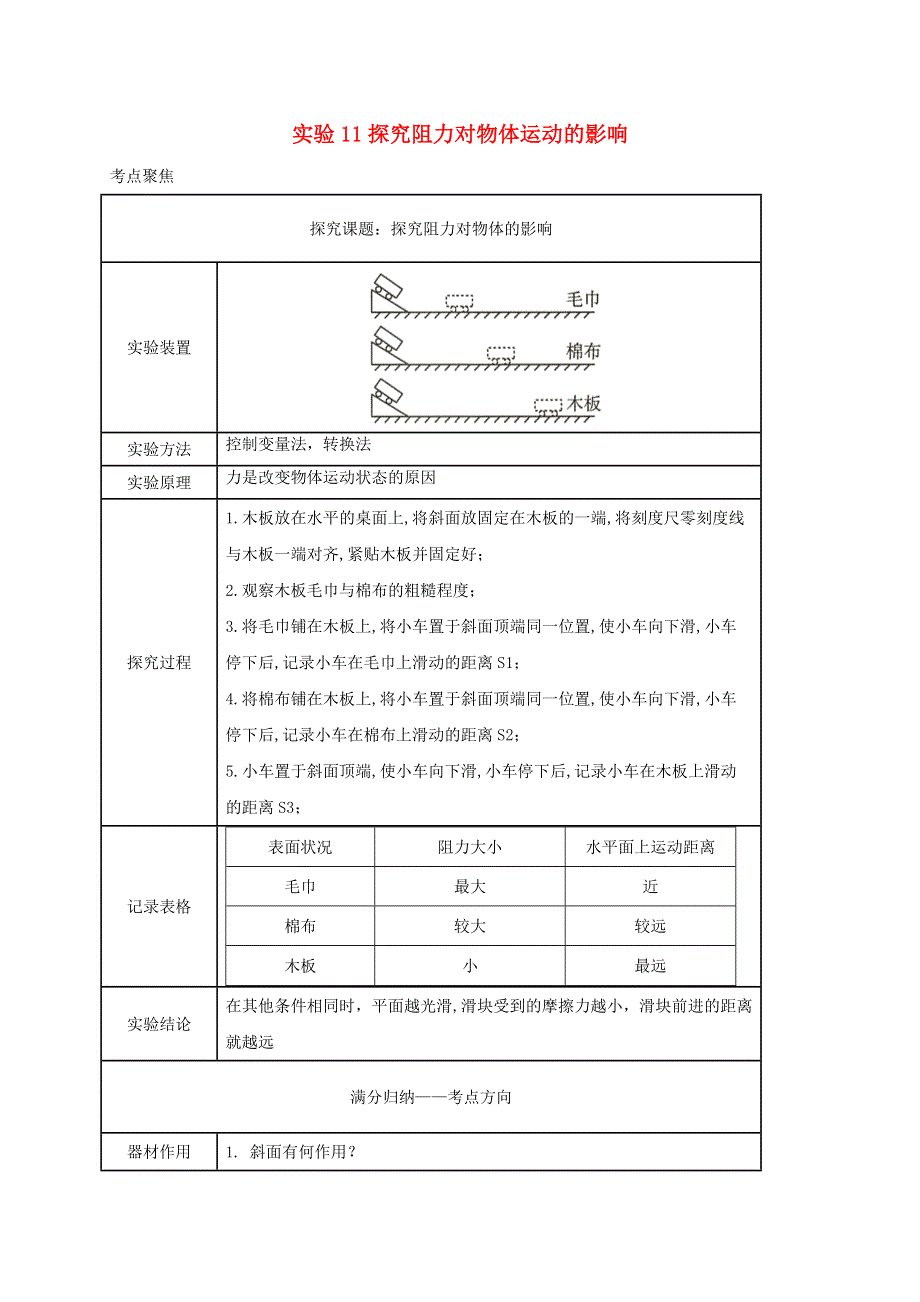 中考物理必考实验精解精练专题 实验11 探究阻力对物体运动的影响（含解析）.docx_第1页