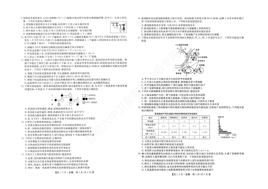 安徽省合肥市第六中学2022届高三上学期6月月考生物试题 PDF版含答案.pdf_第2页