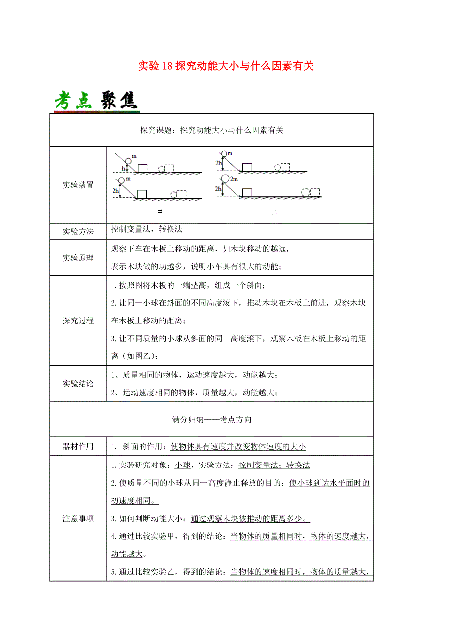 中考物理必考实验精解精练专题 实验18 探究动能大小与什么因素有关（含解析）.docx_第1页