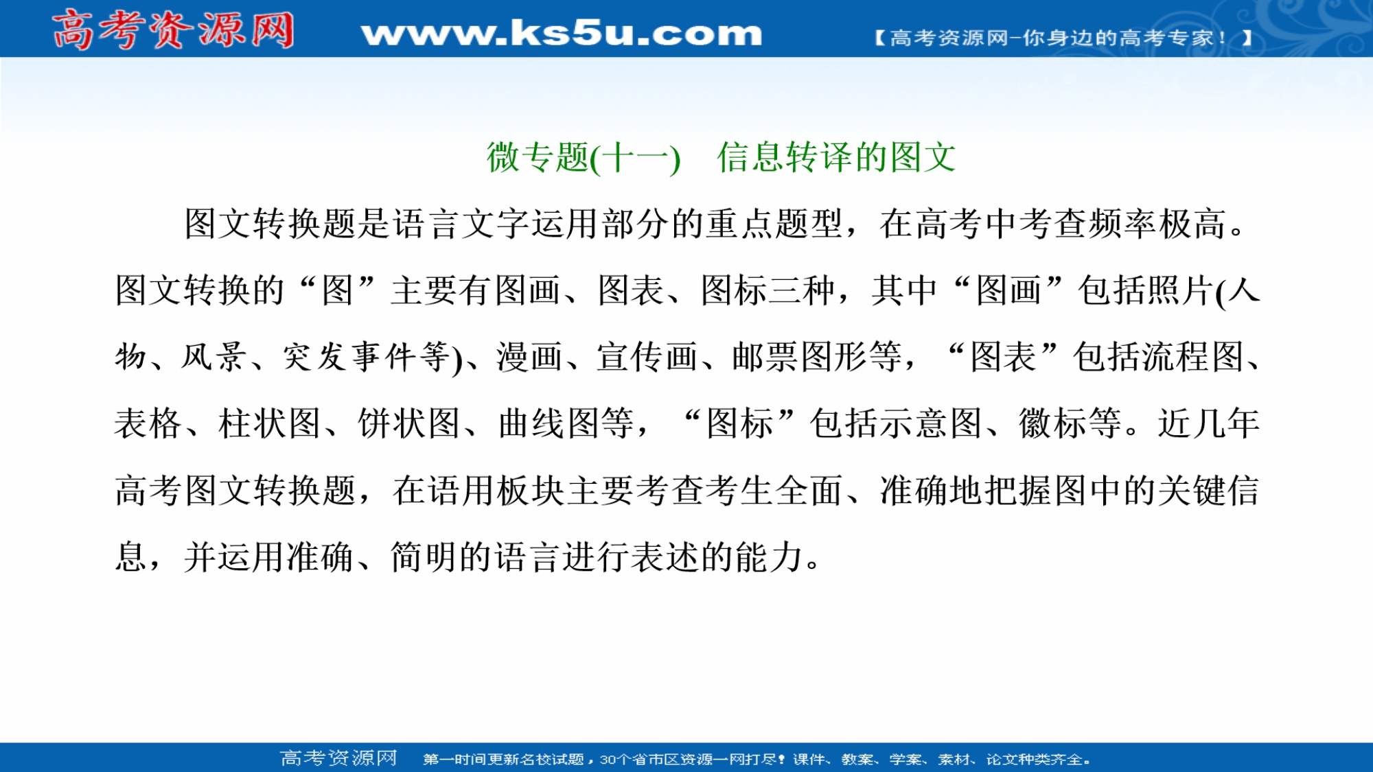 2022届新高考人教版语文一轮复习课件：第四板块 微专题（十一）信息转译的图文 .ppt_第1页