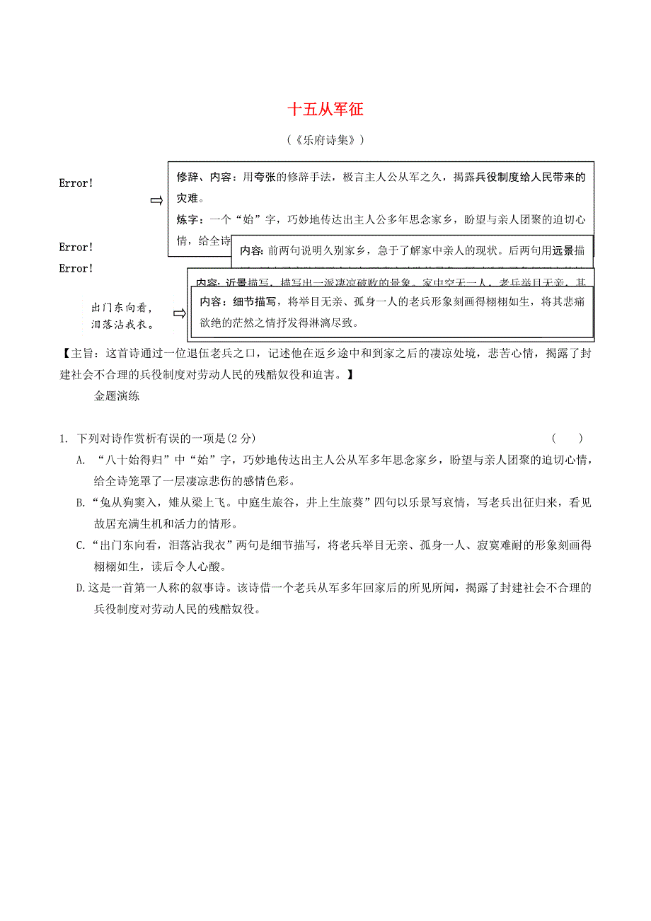 中考语文专题复习 古诗词曲鉴赏 36 十五从军征精炼.doc_第1页