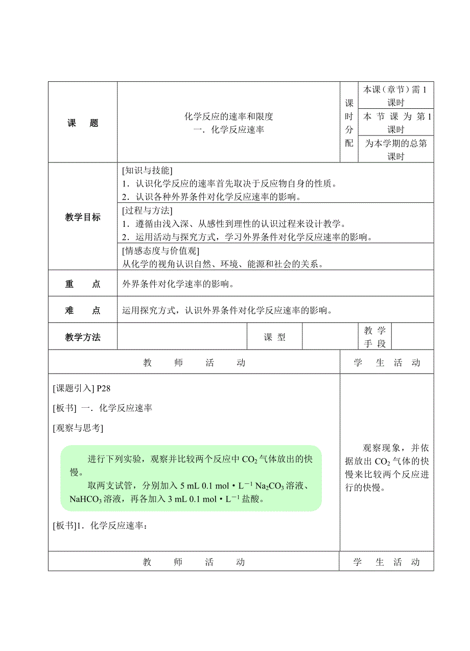 2.3《化学反应的速率和限度》教案（新人教必修2）.doc_第1页