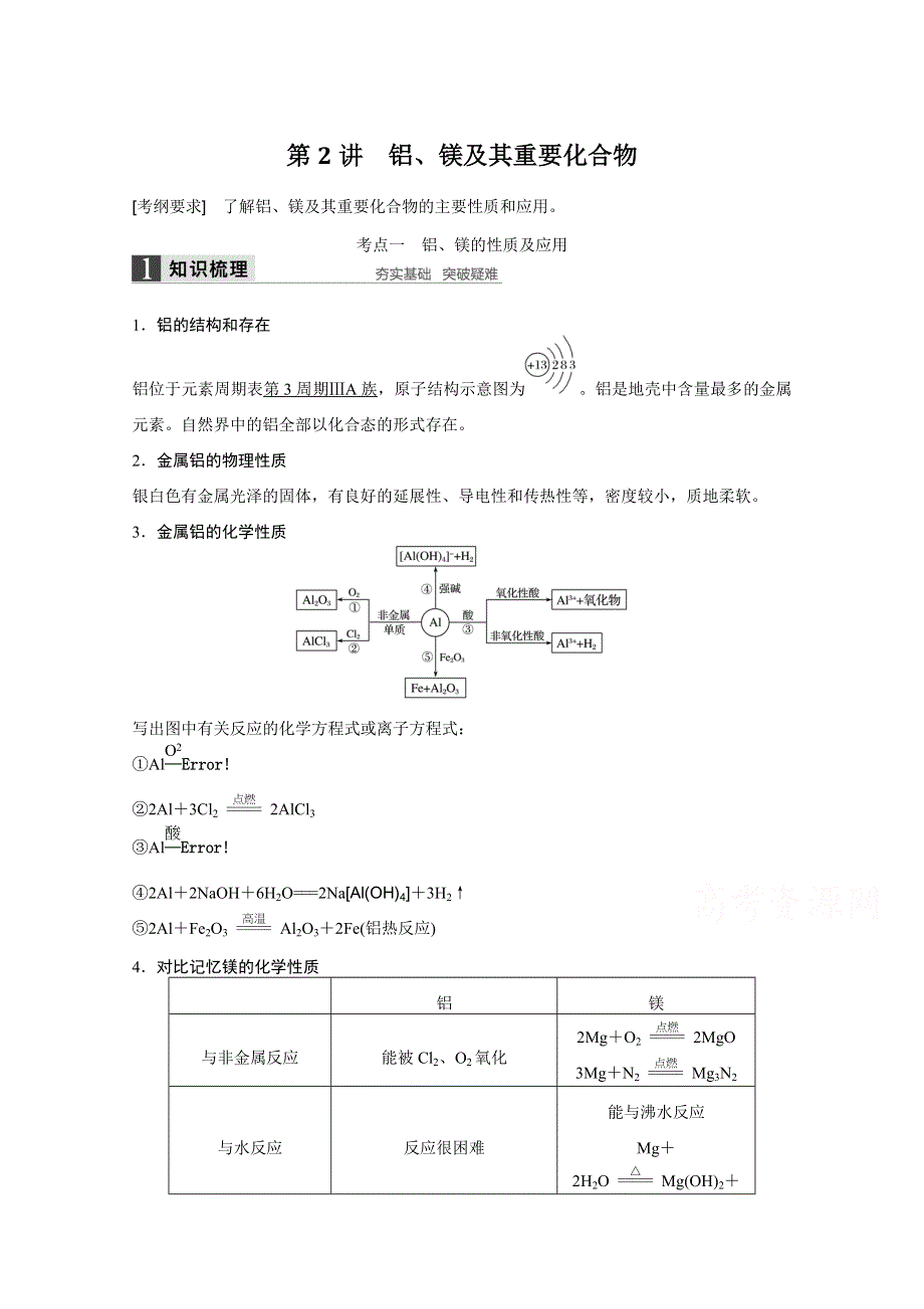 2016届化学高考总复习大一轮（鲁科版）第3章《常见金属及其化合物》第2讲.docx_第1页