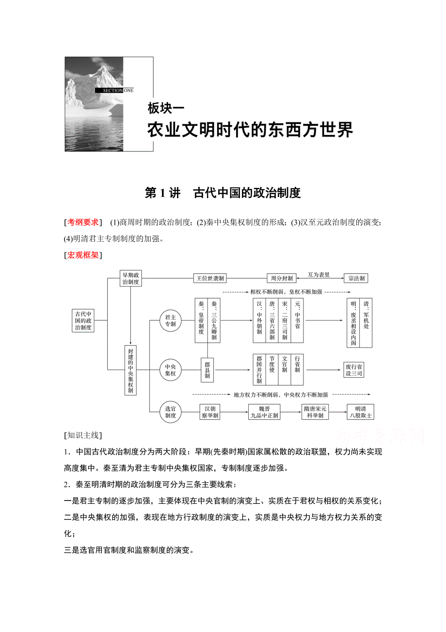 2016届高考历史（全国通用）二轮复习第一部分板块一 第1讲古代中国的政治制度 学案.docx_第1页