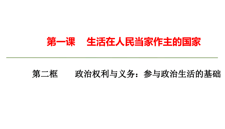 2019-2020学年高中人教版思想政治必修2课件：第1单元第1课第2框 政治权利与义务：参与政治生活的基础 .pptx_第1页