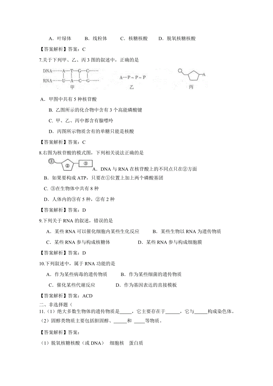 2.3遗传信息的携带者核酸课时训练（人教版必修一）2.doc_第2页