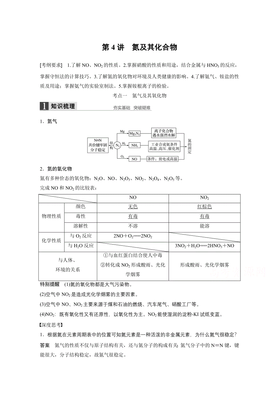 2016届高考化学总复习大一轮（人教版江苏专用）讲义 第四章 常见的非金属及其化合物 第4讲.docx_第1页