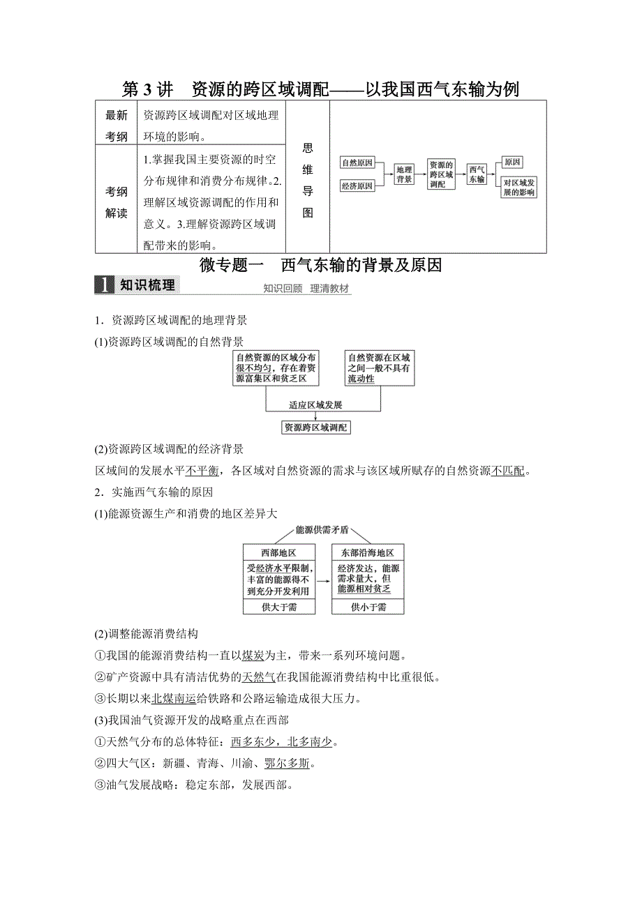 2016届高三地理（人教版通用）大一轮复习教案：必修3 第三章 第3讲 资源的跨区域调配——以我国西气东输为例 WORD版含解析.docx_第1页