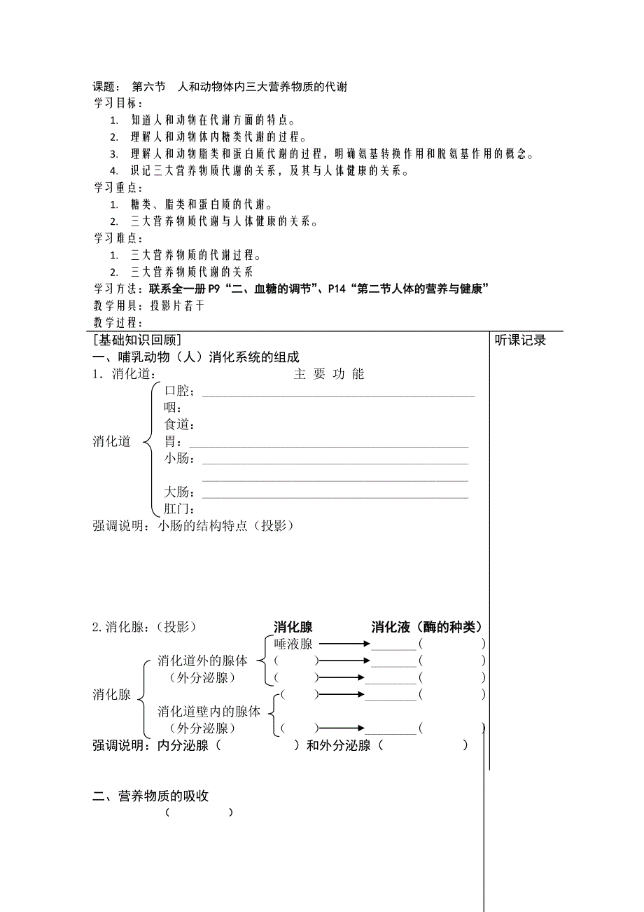 [旧人教]必修第一册第三章第六节人和动物体内三大营养物质的代谢.doc_第1页