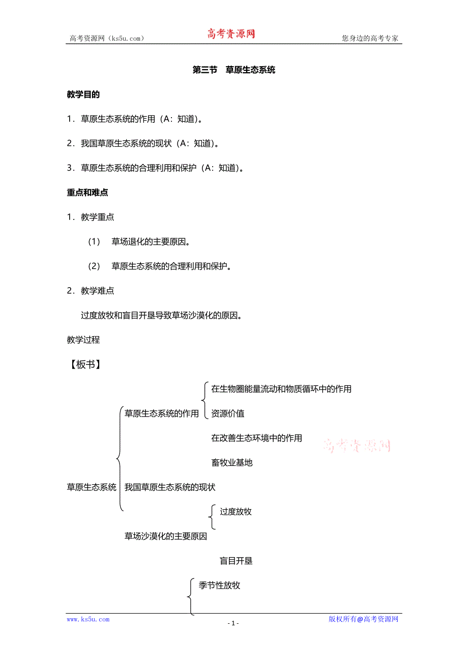 [旧人教]2012高三生物第一轮复习教案选修6、人与生物圈3、草原生态系统.doc_第1页