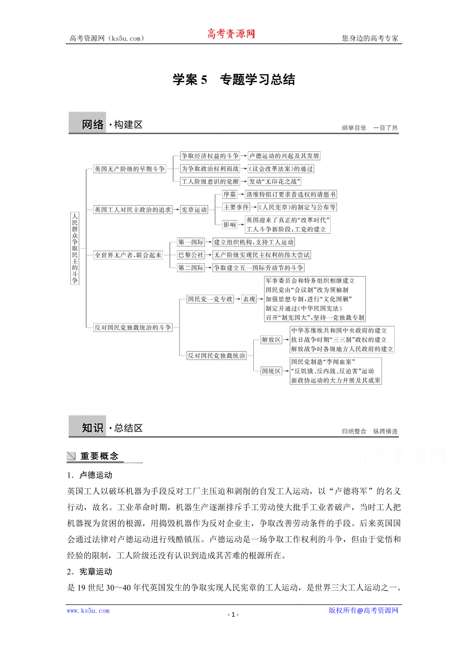 2016-2017学年高中历史人民版选修2学案：专题五 人民群众争取民主的斗争 WORD版含解析.docx_第1页