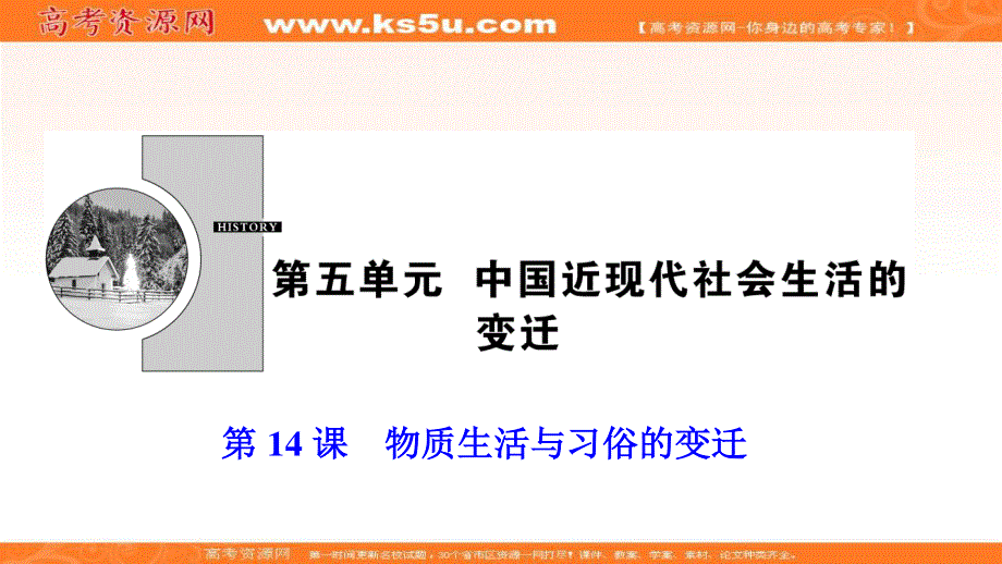 2019-2020学年新突破同步人教版高中历史必修二课件：第五单元 第14课　物质生活与习俗的变迁 .ppt_第1页