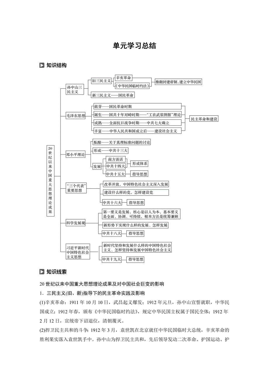 2019-2020学年新素养同步导学北师大版高中历史必修三文档：第4单元 20世纪以来中国的重大思想理论 单元学习总结 WORD版含答案.docx_第1页