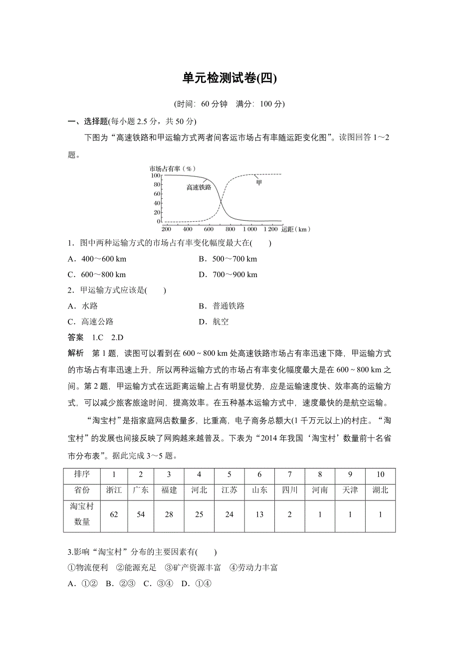 2019-2020学年新素养同步导学鲁教版高中地理必修二江苏专用练习：单元检测试卷（四） WORD版含解析.docx_第1页