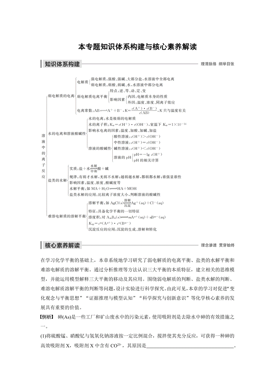 2019-2020学年新素养导学化学选修四苏教江苏专用版文档：专题3 溶液中的离子反应 本专题知识体系构建与核心素养解读 WORD版含答案.docx_第1页