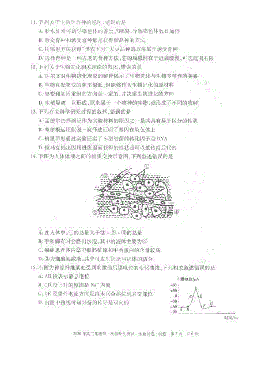 新疆乌鲁木齐市2020届高三上学期第一次诊断性测试生物试题 PDF版含答案.pdf_第3页