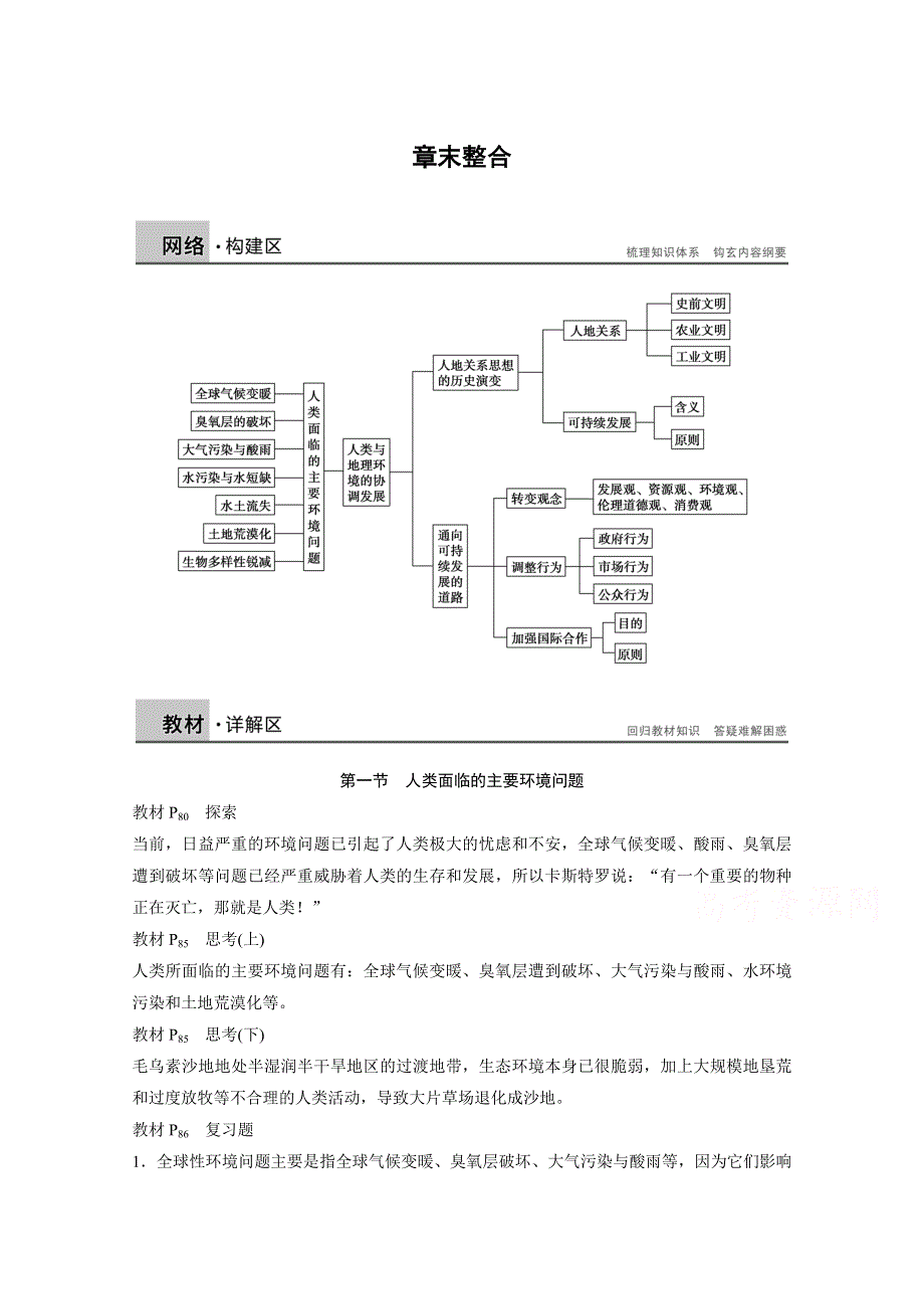 2016-2017学年高中地理（中图版必修2）课时作业 第四章 人类与地理环境的协调发展 章末整合 WORD版含答案.docx_第1页