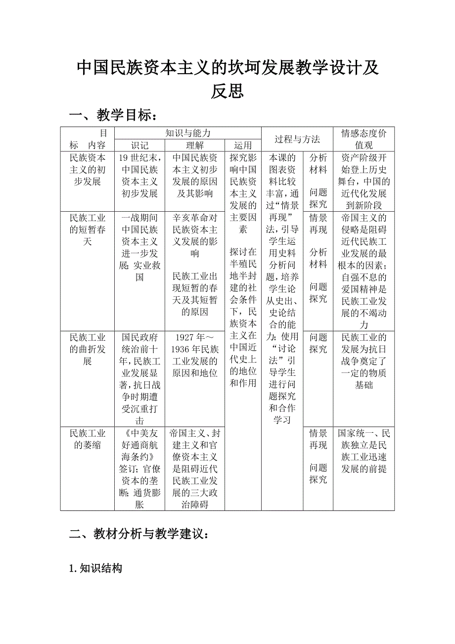 中国民族资本主义的坎坷发展教学设计及反思.doc_第1页