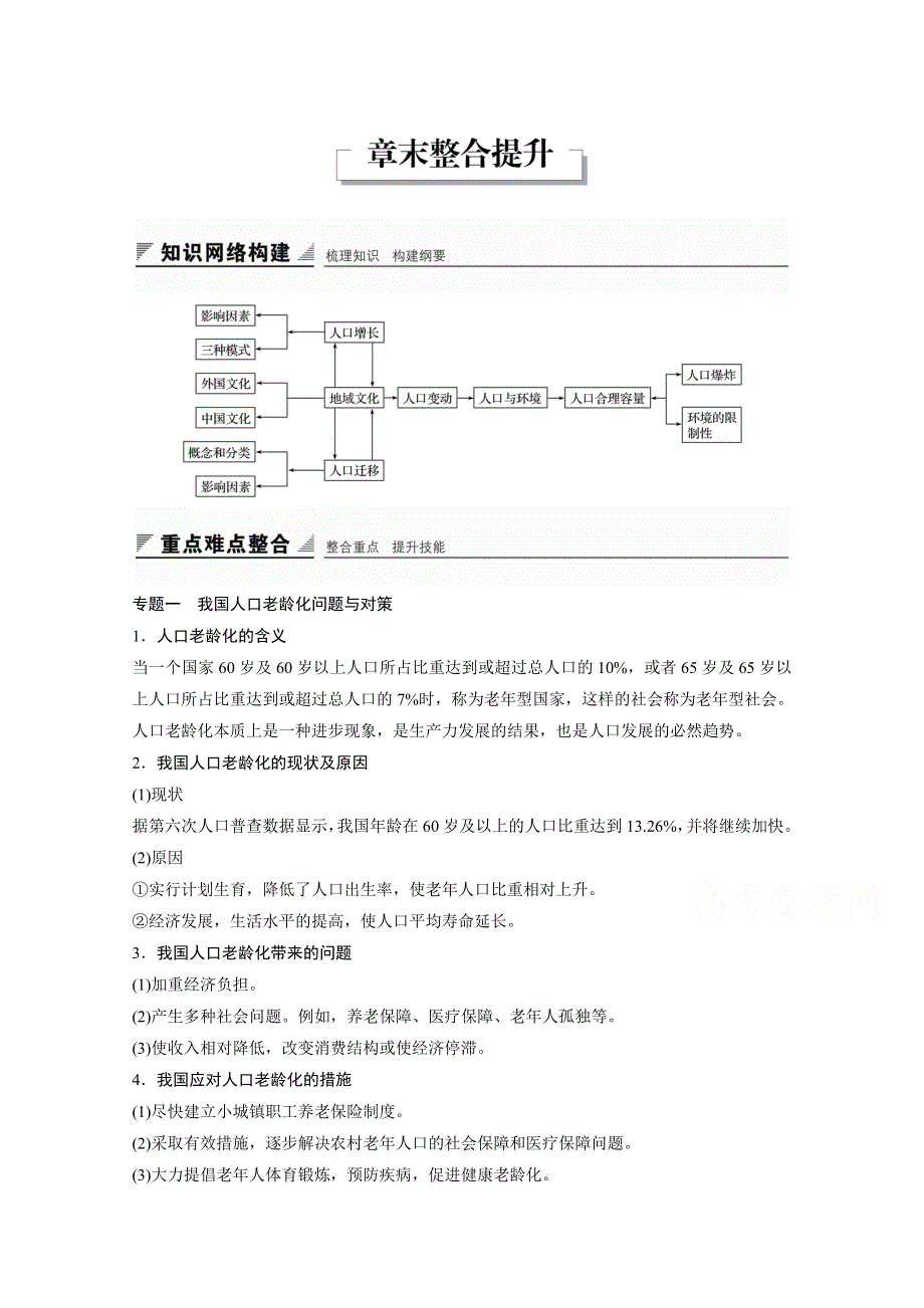 2016-2017学年高中地理（湘教版必修2）配套文档 第一章 人口与环境 章末整合提升 WORD版含答案.docx_第1页