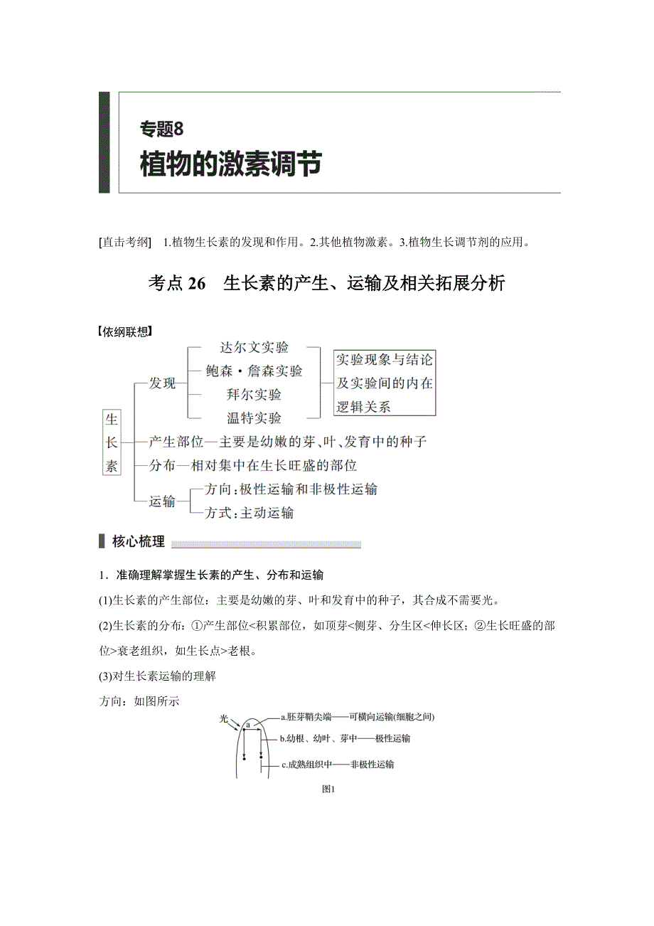 2016版考前三个月（四川专用）高考生物二轮复习系列：文档 专题8 植物的激素调节 考点26 WORD版含答案.docx_第1页