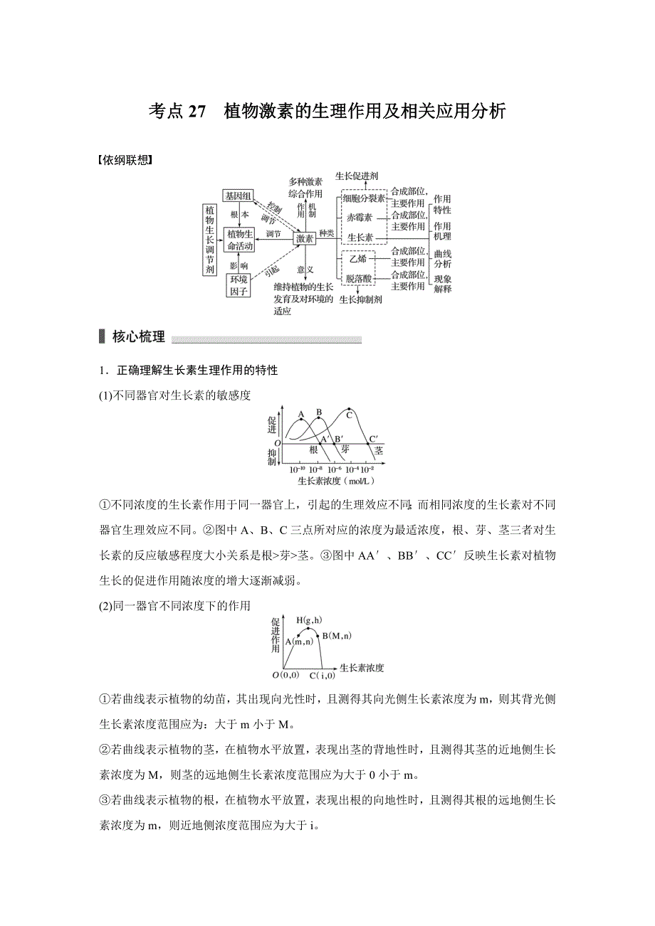 2016版考前三个月（四川专用）高考生物二轮复习系列：文档 专题8 植物的激素调节 考点27 WORD版含答案.docx_第1页