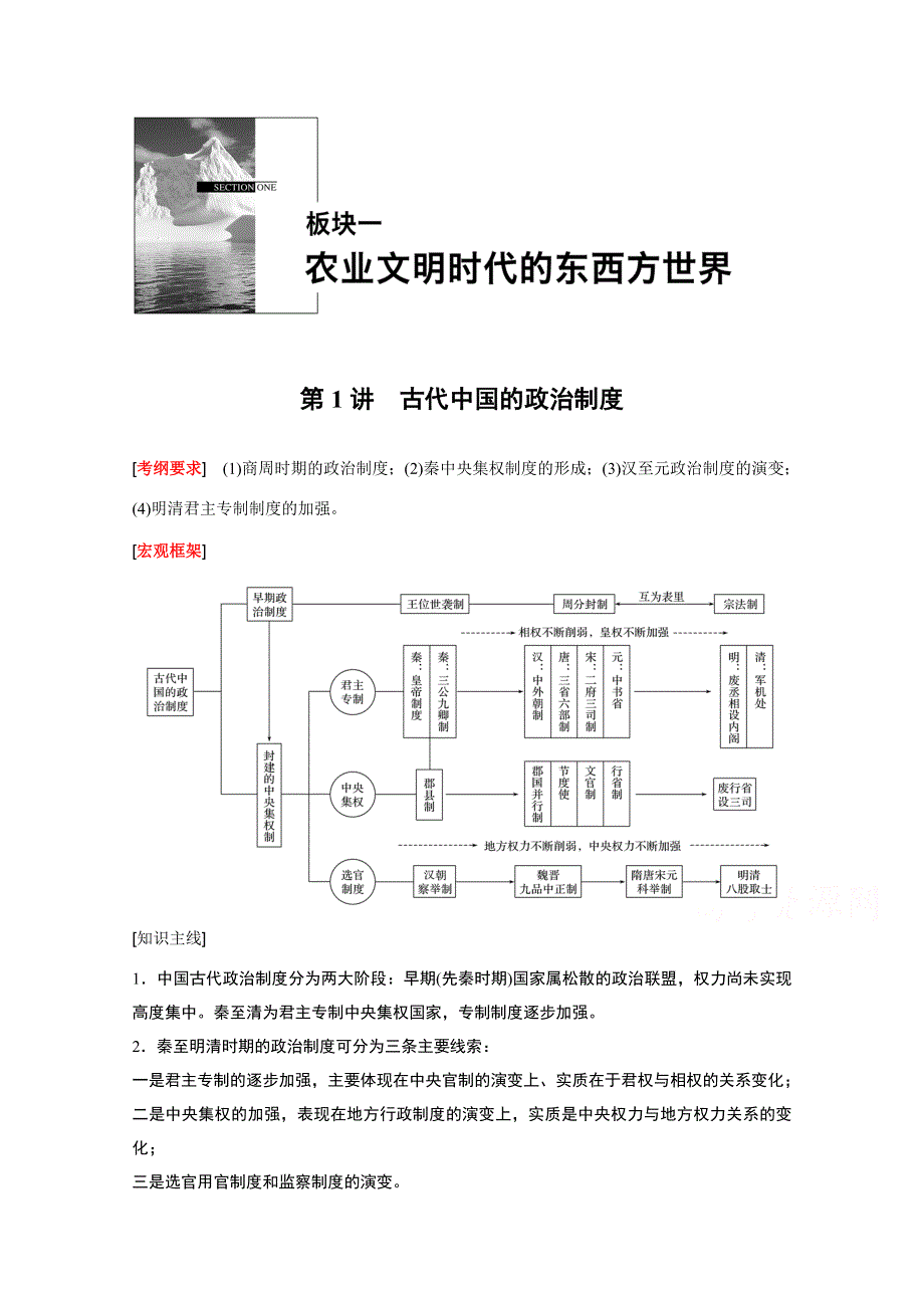 2016版高考历史（全国专用）大二轮总复习与增分策略配套文档：第一部分 板块一 第1讲古代中国的政治制度.docx_第1页