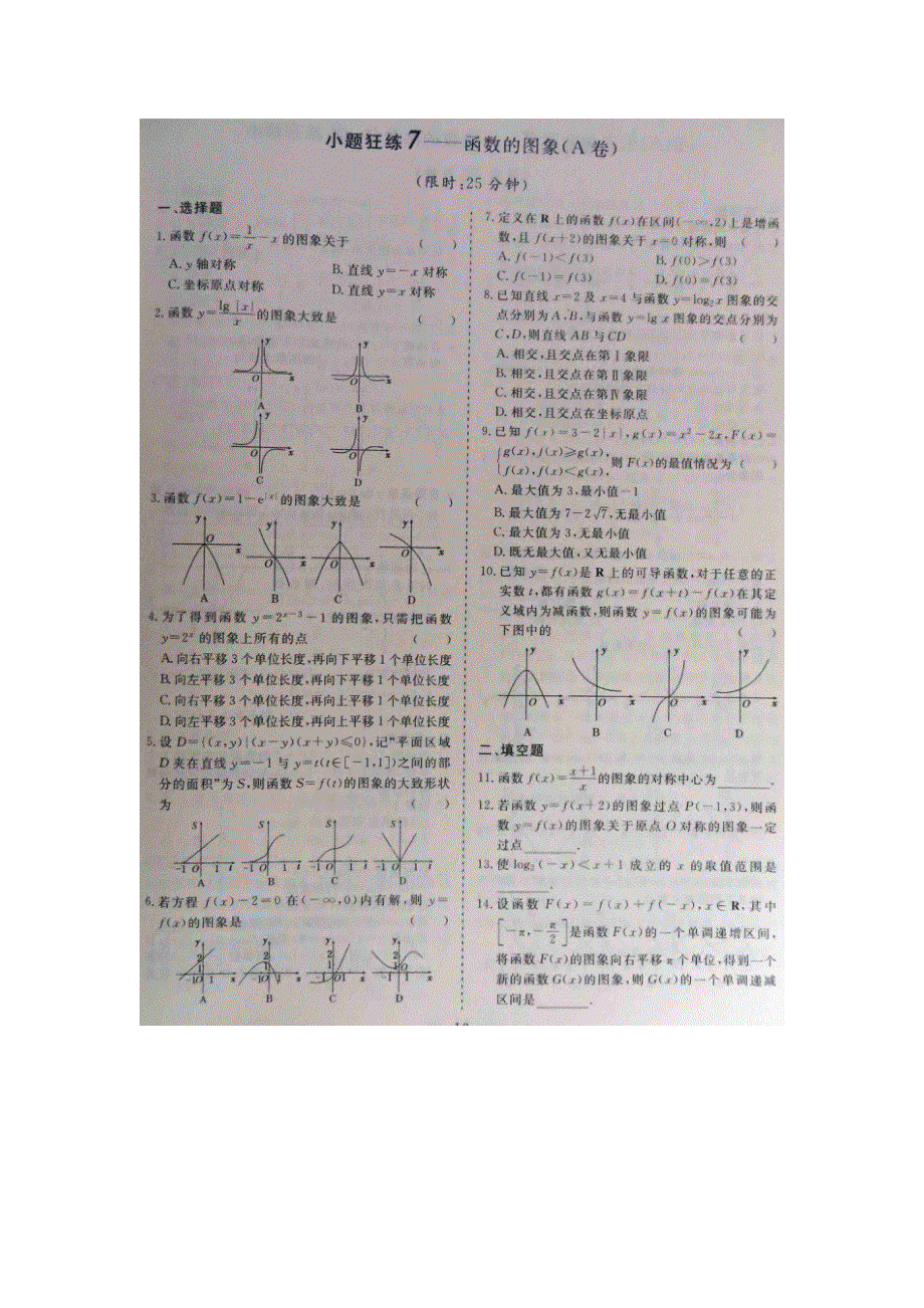 《 》2015届高考数学小题狂练：函数的图像 扫描版含解析.doc_第1页