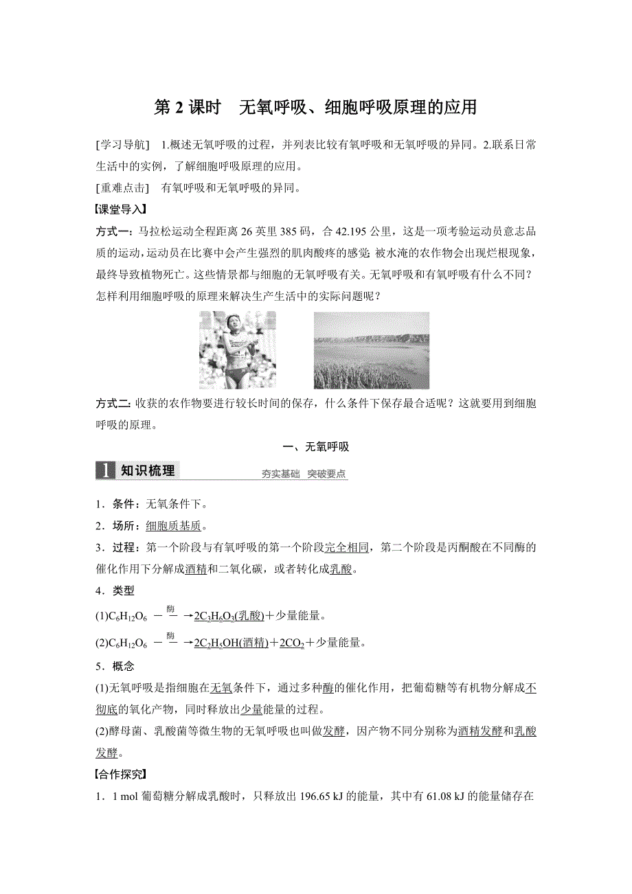 《 学案导学》2016-2017学年高中人教版生物必修一配套文档：第5章 第3节 第2课时 无氧呼吸、细胞呼吸原理的应用 WORD版含解析.doc_第1页