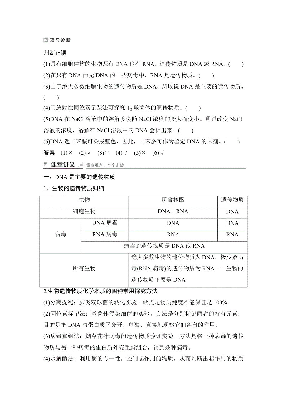 《 学案导学与随堂笔记》2015-2016学年高中生物（苏教版必修二）学案文档：第四章 第一节 第二课时 DNA是主要的遗传物质（ Ⅱ） .doc_第2页