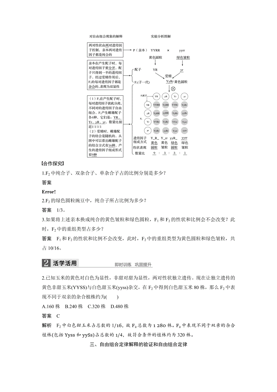 《 学案导学》2016-2017学年高中人教版生物必修二配套文档：第1章 第2节 第1课时 两对相对性状的杂交实验过程、解释和验证 WORD版含解析.doc_第3页