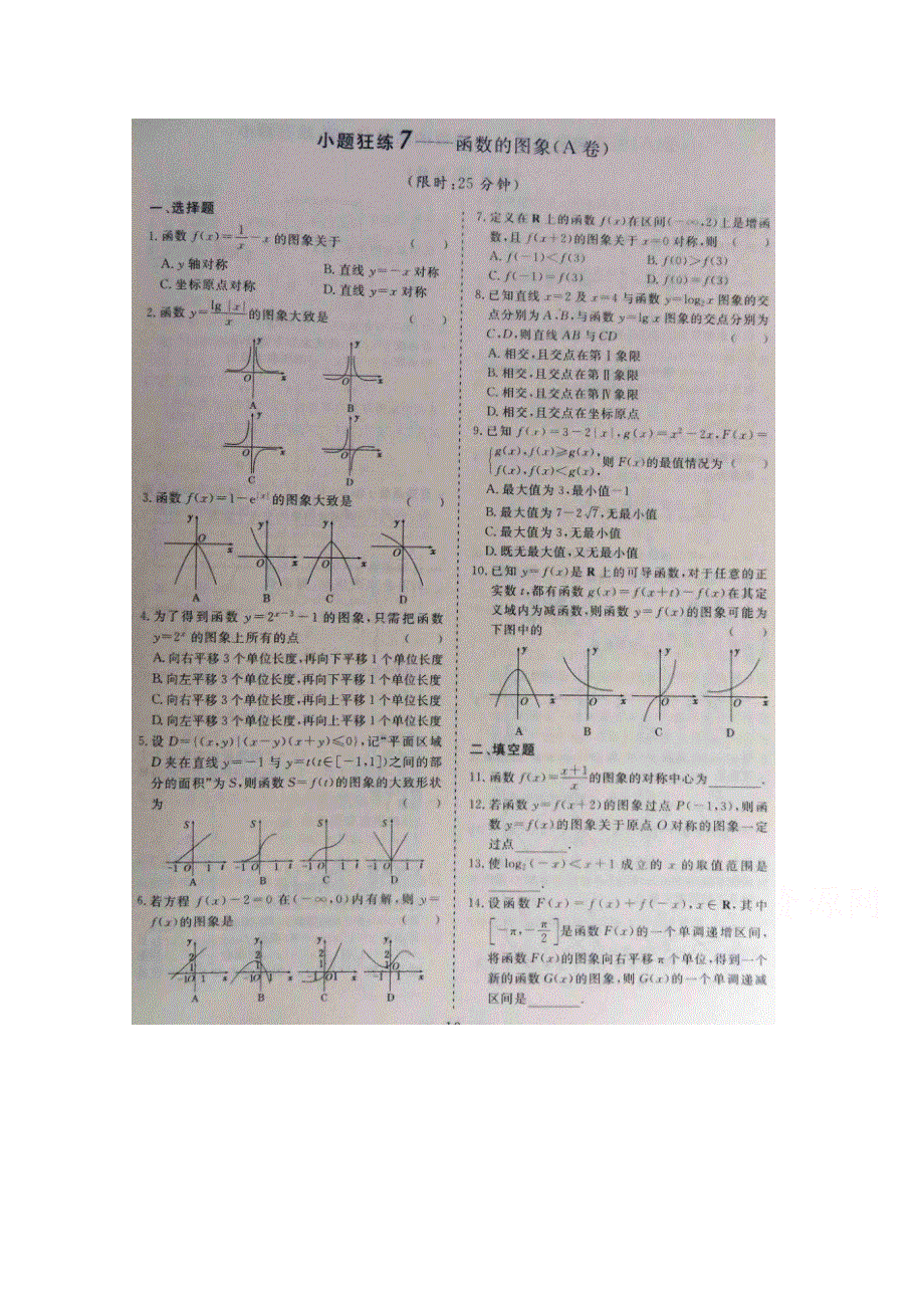 《&高频考点加餐训练》2015届高考数学小题狂练：函数的图像（ A B卷） 扫描版含解析.doc_第1页