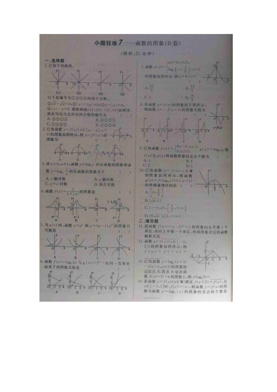 《&高频考点加餐训练》2015届高考数学小题狂练：函数的图像（ A B卷） 扫描版含解析.doc_第2页