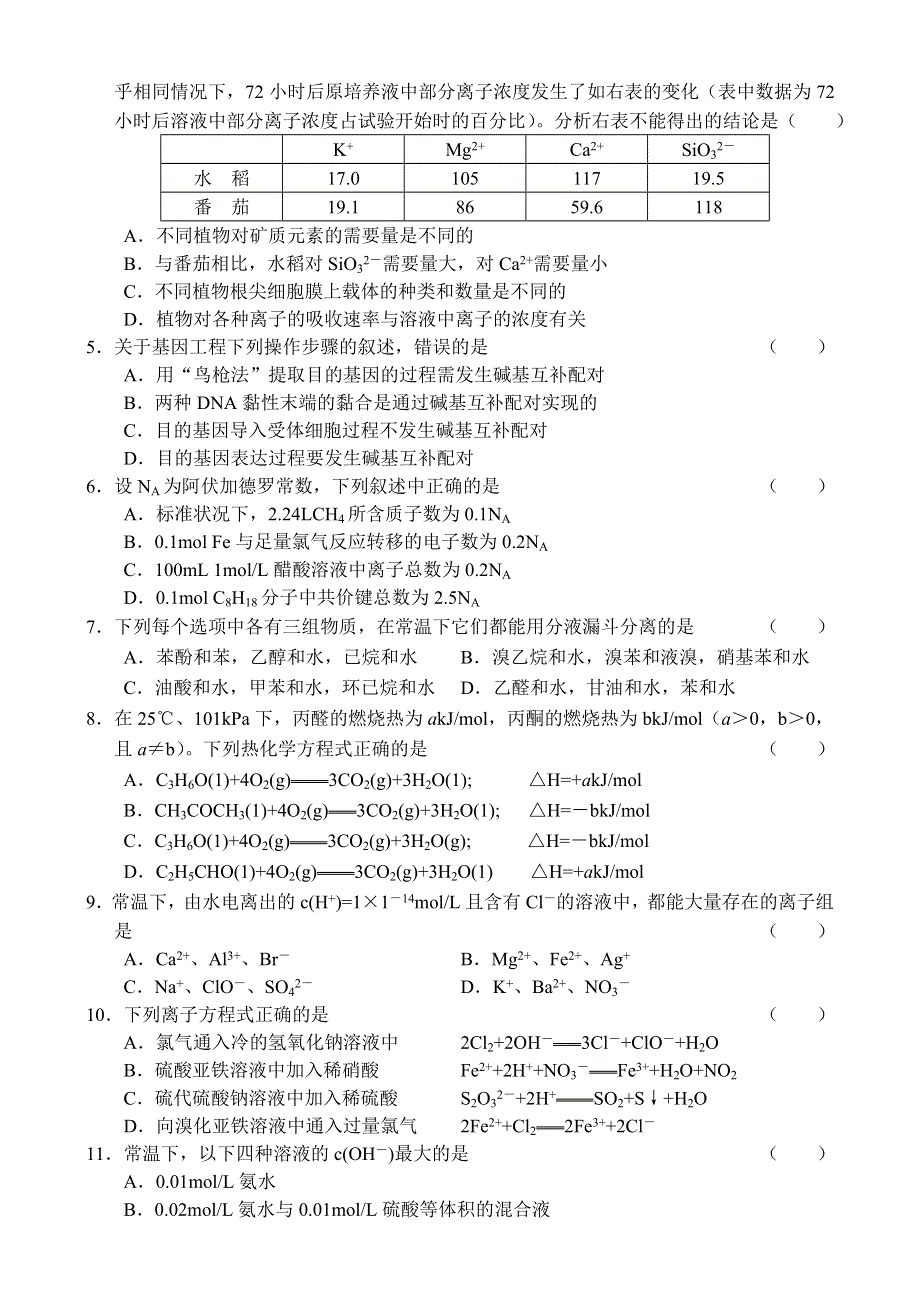 2004—2005学年度高三年级第一次诊断性检测.doc_第2页