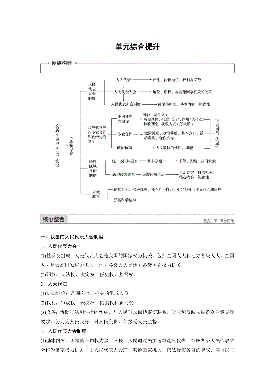 2017-2018学年同步备课套餐之高一政治人教版必修2讲义：第三单元 发展社会主义民主政治 单元综合提升 .docx_第1页