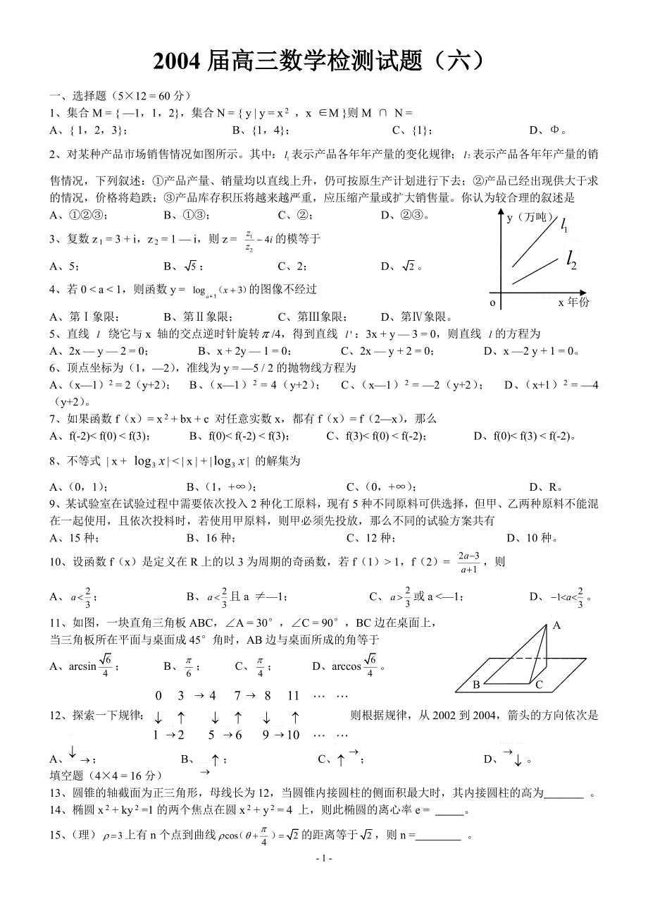 2004届北海中学高三数学检测试题6.doc_第1页