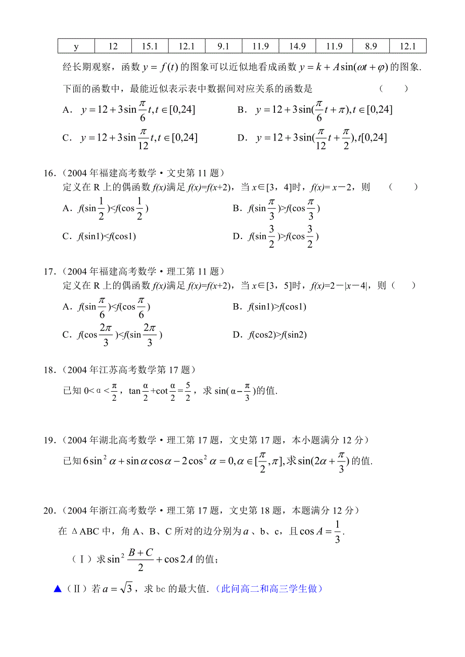 2004年全国高考数学试题汇编——三角、向量3.doc_第3页