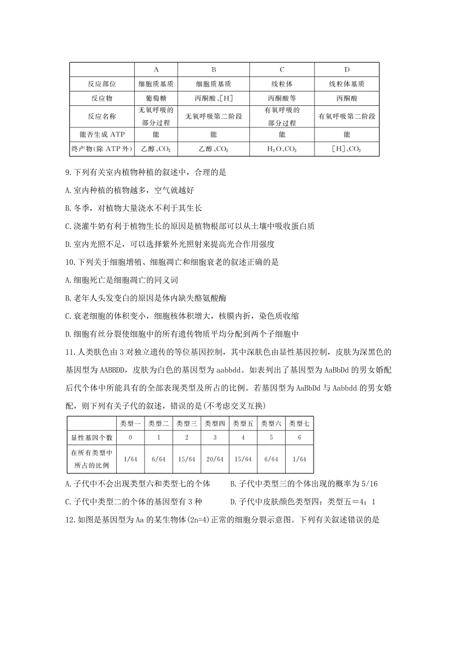 云南、四川、贵州、西藏四省名校2021届高三生物第一次大联考试题.doc_第3页