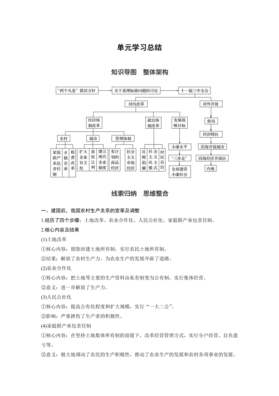 2017-2018学年高中历史岳麓版选修1教师用书：第五单元 改革开放与中华民族的伟大复兴 单元学习总结 WORD版含答案.docx_第1页