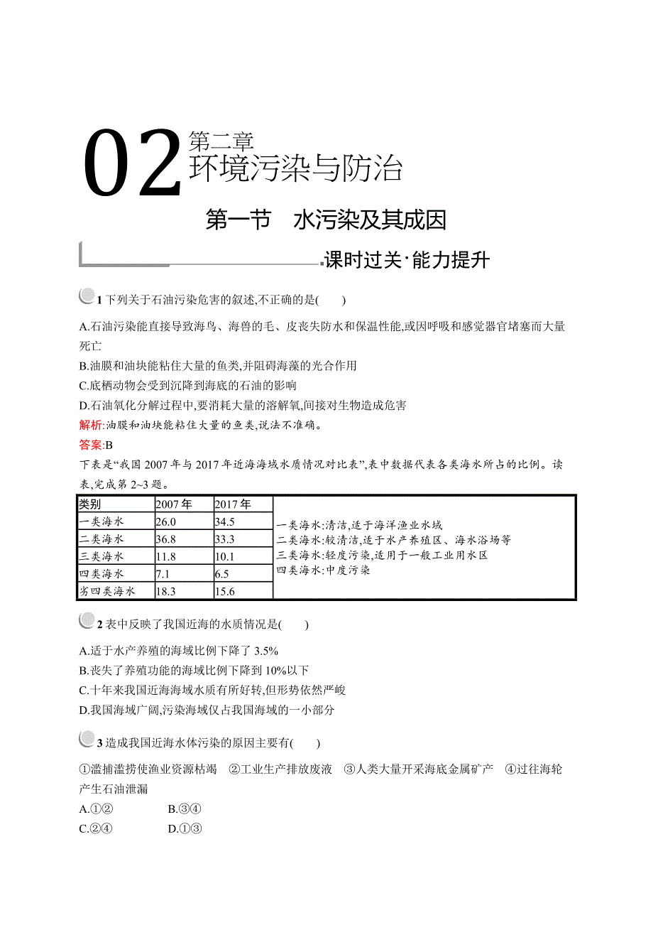 2019-2020新测控地理同步选修六福建专用版练习：第二章　第一节　水污染及其成因 WORD版含解析.docx_第1页