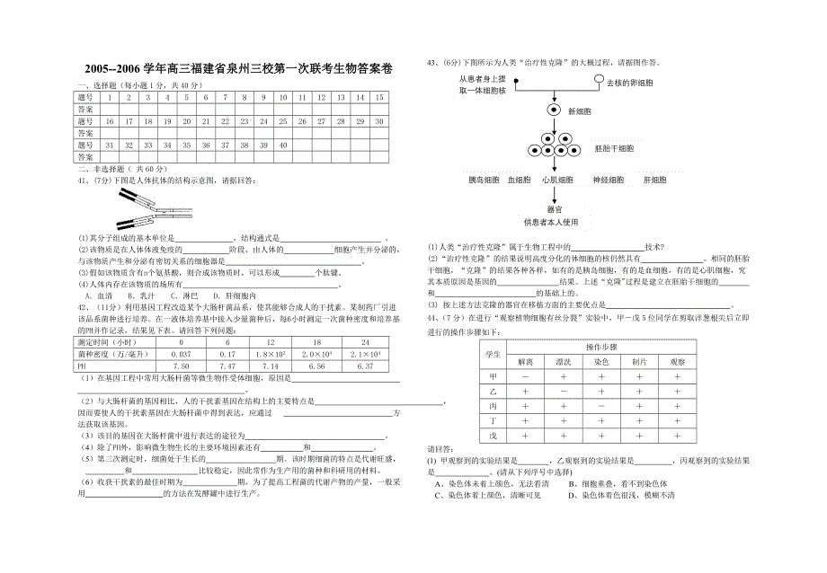 2005--2006学年高三福建省泉州三校第一次联考生物学试卷.doc_第3页